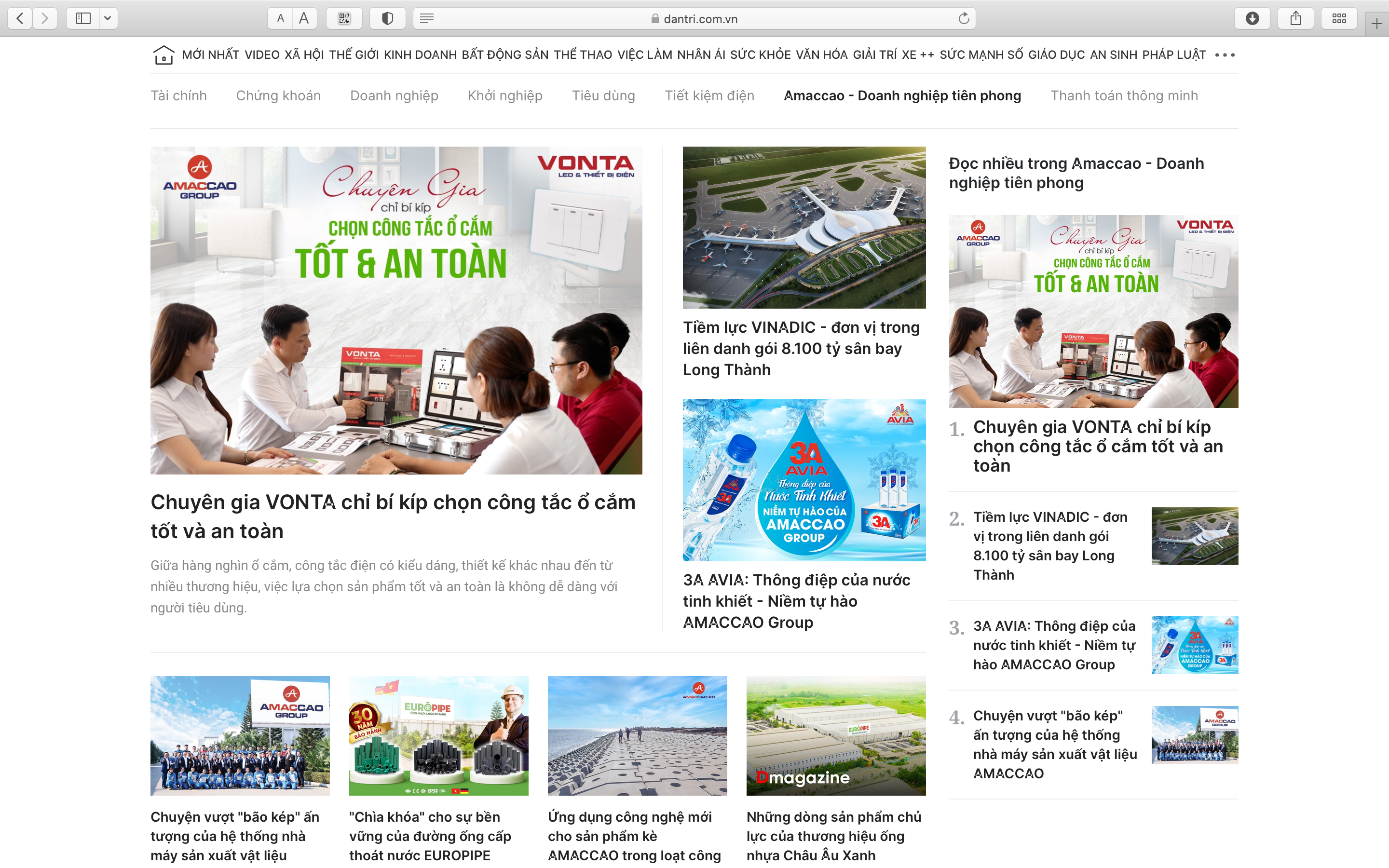 Chuyên trang Amacao - Doanh nghiêp tiên phong trên báo điện tử Dân trí