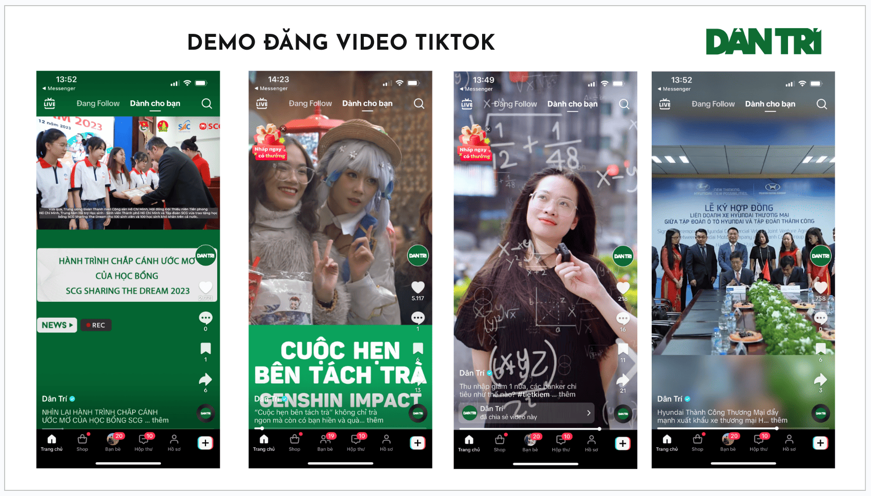 Demo đăng video trên kênh tiktok Dân trí