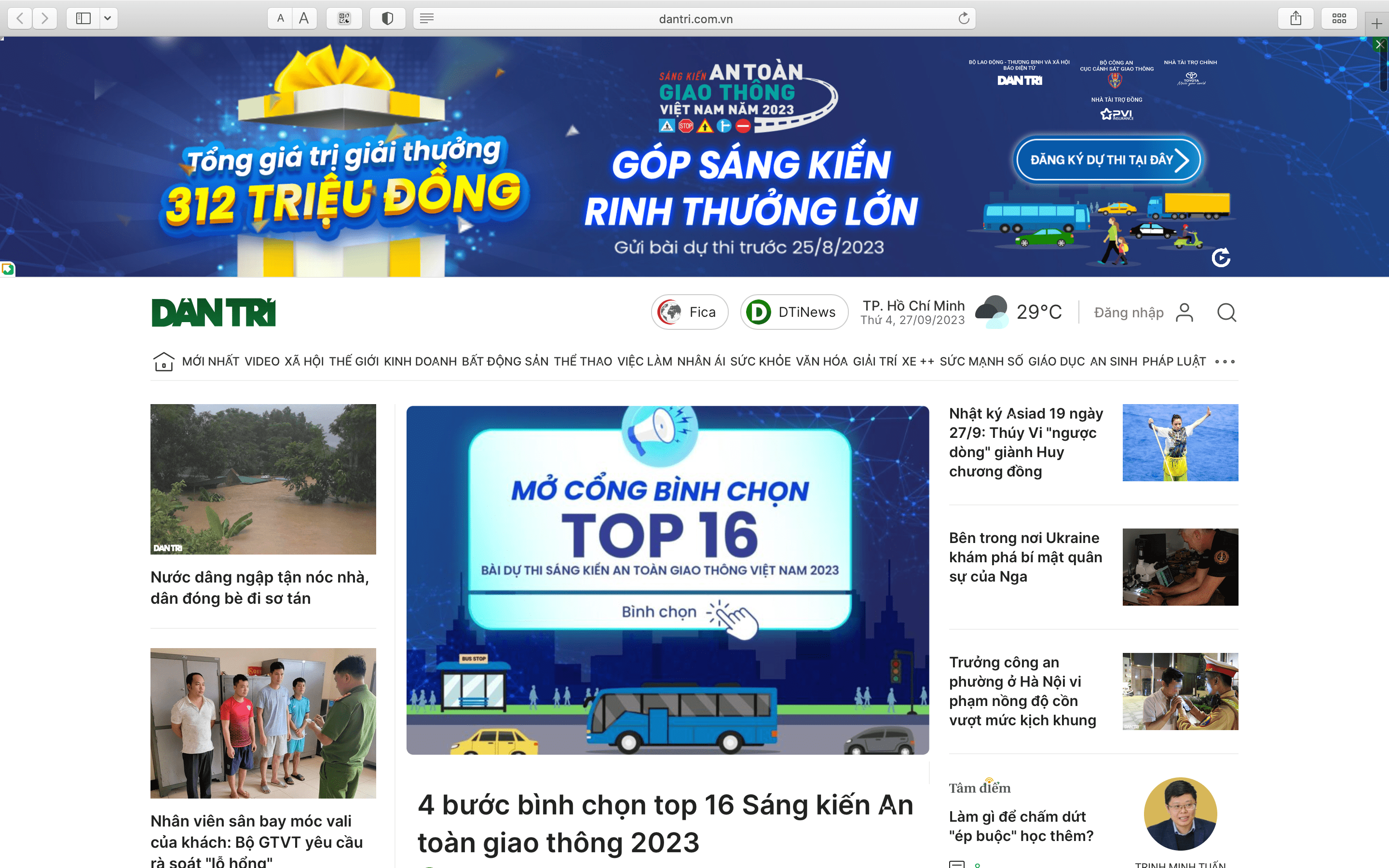 Banner Sáng kiến An toàn giao thông vị trí Masthead Premium trên Báo điện tử Dân Trí