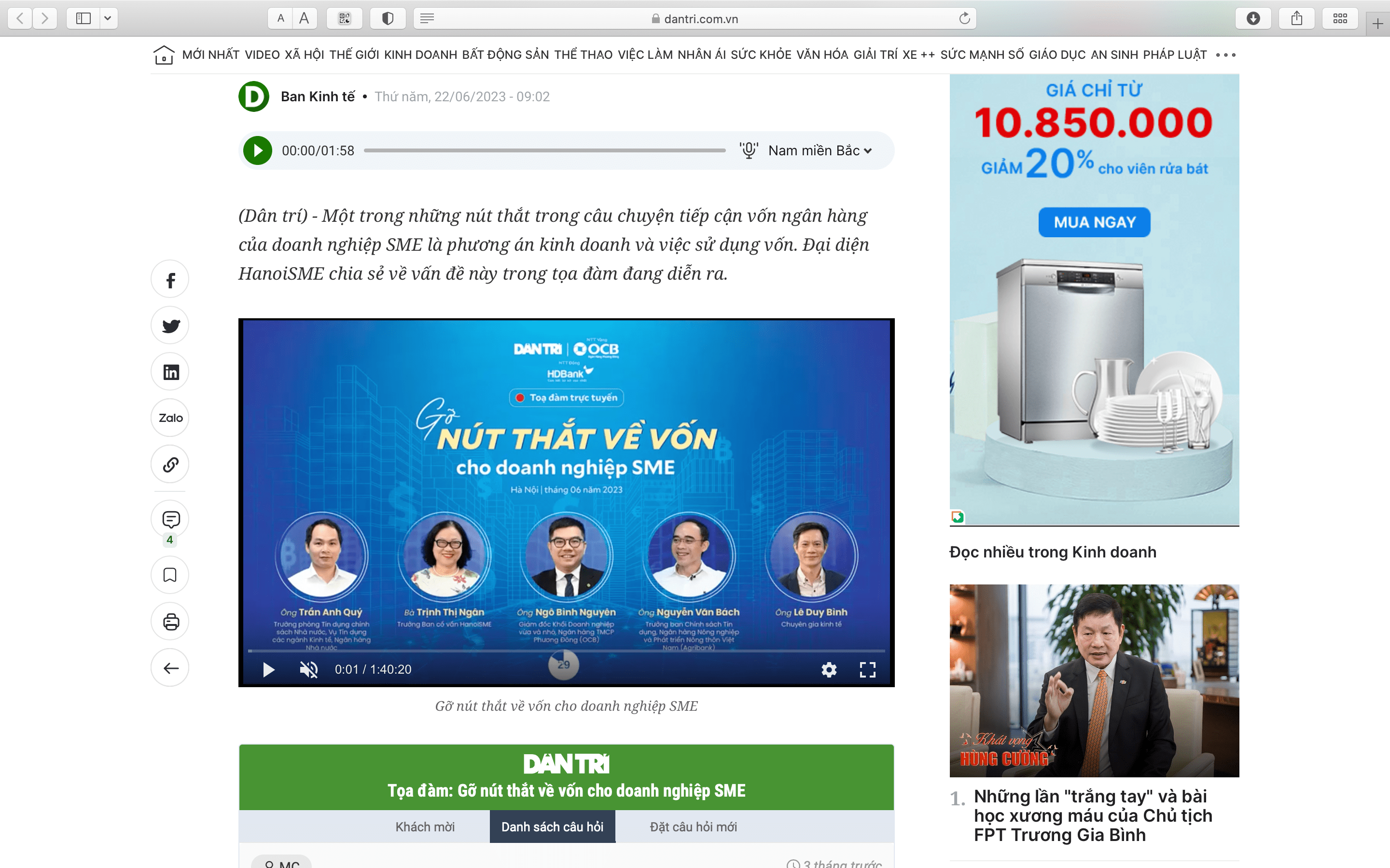 Buổi tọa đàm được phát trực tiếp trên trang báo điện tử Dân trí.