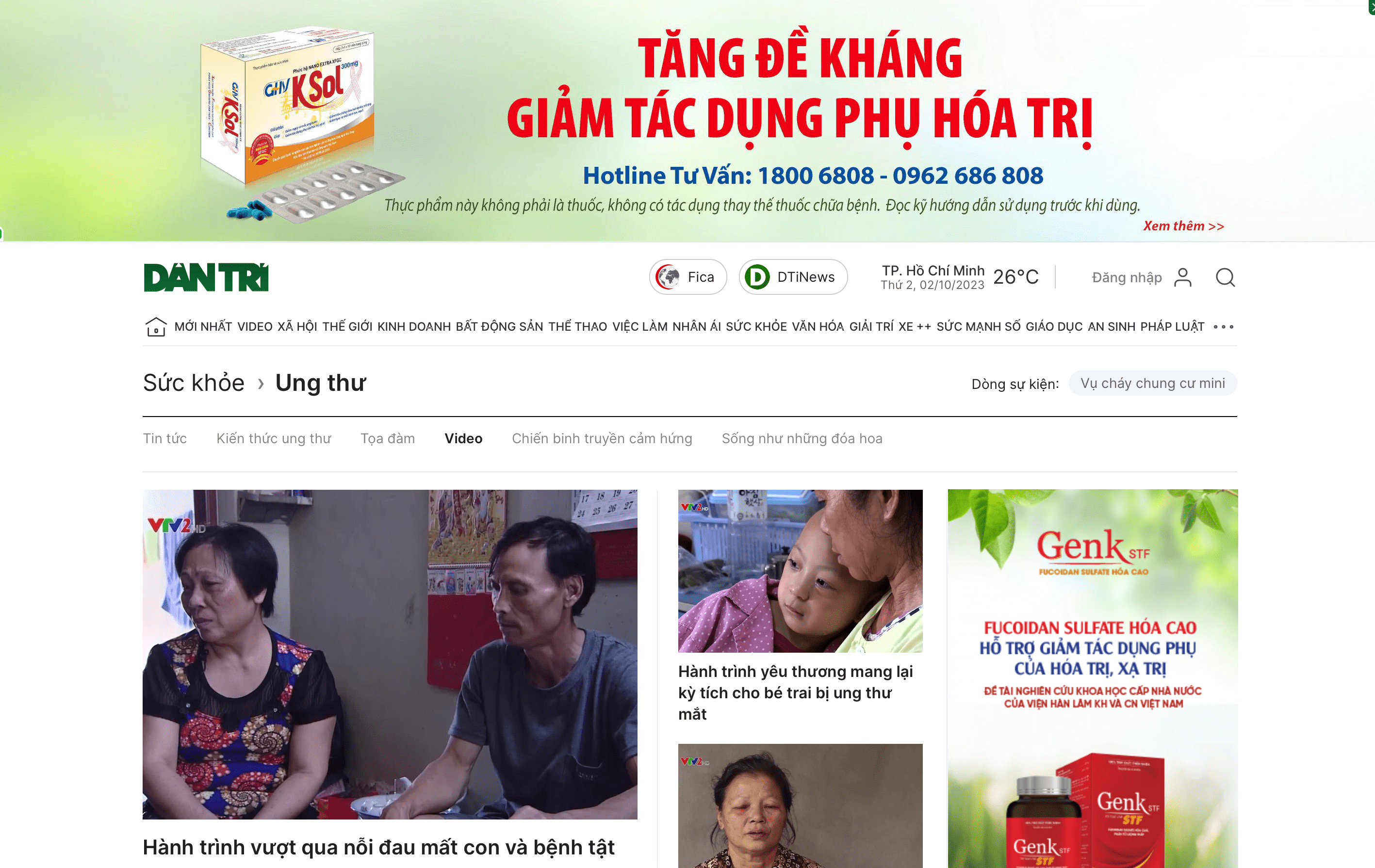 Chuyên mục video trong chuyên trang Ung thư - GHV