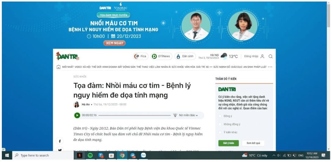 VINMEC – “NHỒI MÁU CƠ TIM – BỆNH LÝ NGUY HIỂM ĐE DỌA TÍNH MẠNG”