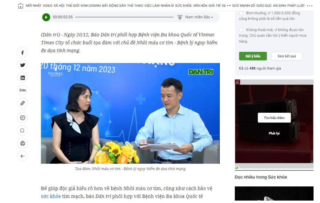 VINMEC – “NHỒI MÁU CƠ TIM – BỆNH LÝ NGUY HIỂM ĐE DỌA TÍNH MẠNG”