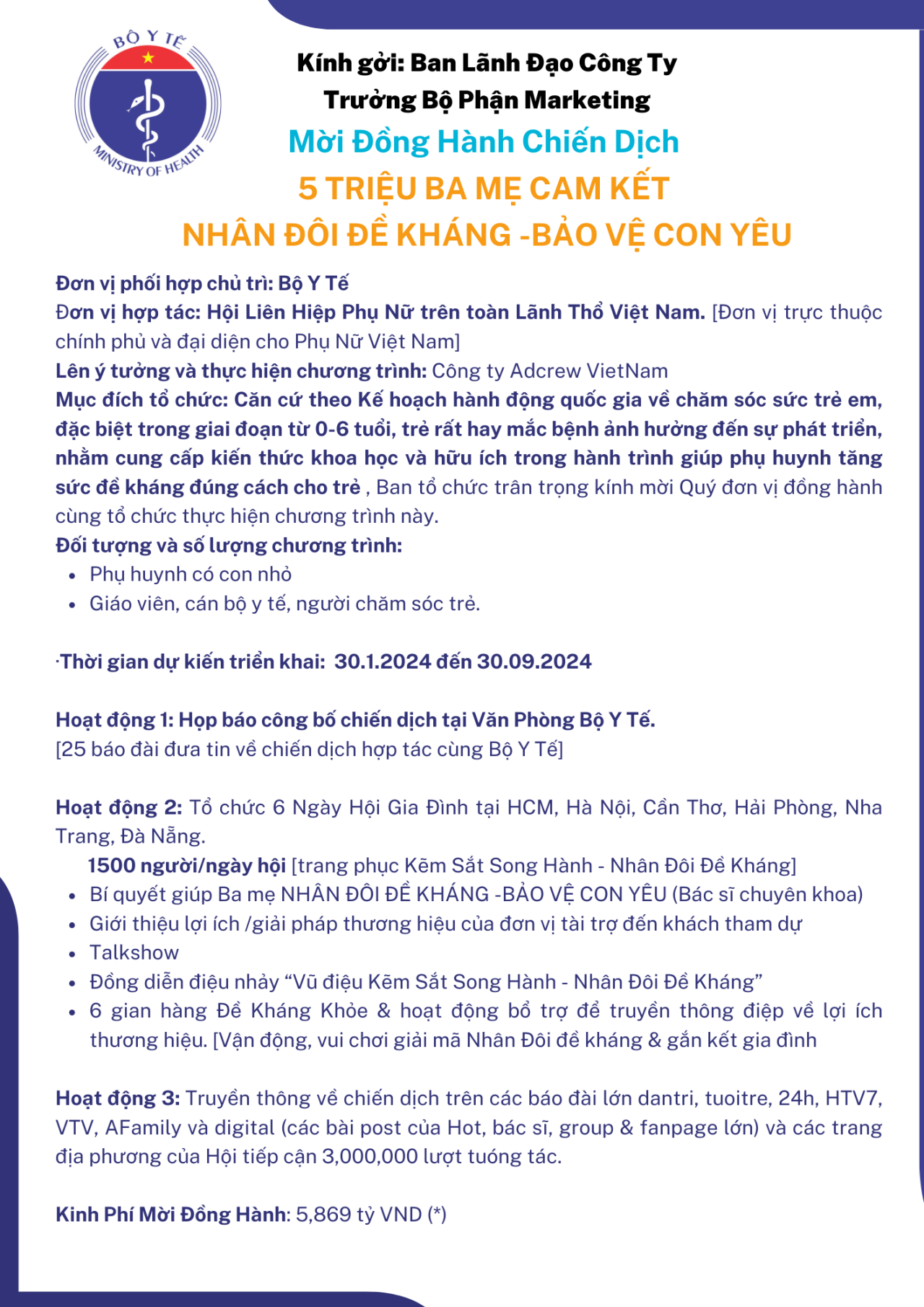  Chiến dịch "5 triệu ba mẹ cam kết nhân đôi đề kháng - bảo vệ con yêu"