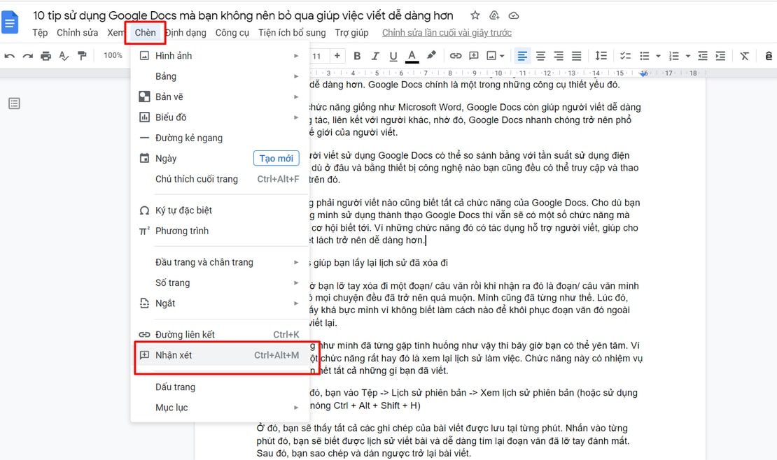  Tăng Cường Năng Suất Viết Với 10 Mẹo Google Docs